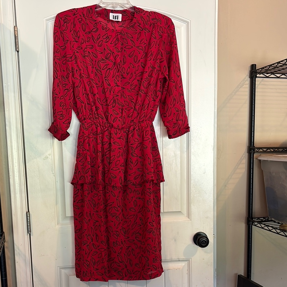 Vintage Red Leaf Print Dress